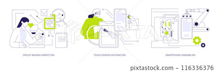 Electronic devices assembly abstract concept vector illustrations. Electronic devices assembly abstract concept vector illustrations. 116336376