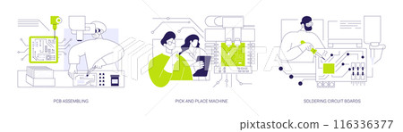 Electronic devices manufacturing abstract concept vector illustrations. 116336377