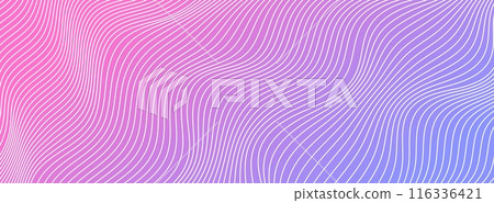 Wave lines abstract background, white thin wavy stripes with movement optical effect. 116336421