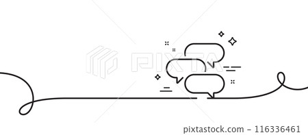 Talk bubble line icon. Continuous one line with curl. Speech bubble sign. Chat message symbol. Talk bubble single outline ribbon. Loop curve pattern. Vector 116336461