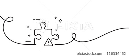 Puzzle line icon. Continuous one line with curl. Jigsaw piece with attention sign. Business challenge symbol. Puzzle single outline ribbon. Loop curve pattern. Vector Puzzle line icon. Continuous one line with curl. Jigsaw piece with attention sign. Business challenge symbol. Puzzle single outline ribbon. Loop curve pattern. Vector 116336462