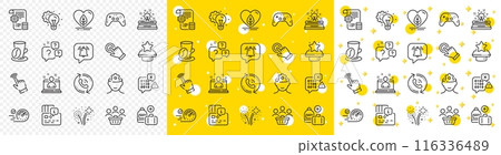 Outline Fireworks, Typewriter and Notification bubble line icons pack for web with Settings blueprint, Add handbag, Question bubbles line icon. Gamepad, Winner podium. Vector Outline Fireworks, Typewriter and Notification bubble line icons pack for web with Settings blueprint, Add handbag, Question bubbles line icon. Gamepad, Winner podium. Vector 116336489