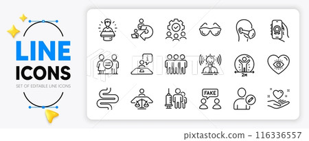 Award app, Brand and Medical mask line icons set for app include Friendship, Intestine, Equality outline thin icon. Interview, Social distance, Teamwork pictogram icon. Vector Award app, Brand and Medical mask line icons set for app include Friendship, Intestine, Equality outline thin icon. Interview, Social distance, Teamwork pictogram icon. Vector 116336557
