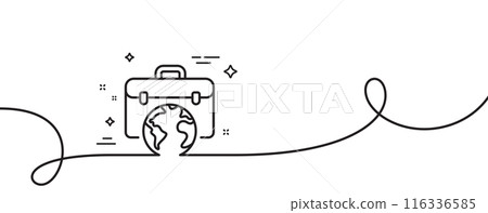 Global business line icon. Continuous one line with curl. Businessman case sign. Internet marketing symbol. Businessman case single outline ribbon. Loop curve pattern. Vector 116336585