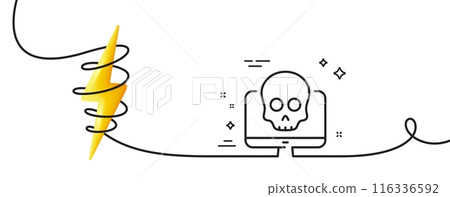 Cyber attack line icon. Continuous one line with curl. Ransomware threat sign. Computer phishing virus symbol. Cyber attack single outline ribbon. Loop curve with energy. Vector Cyber attack line icon. Continuous one line with curl. Ransomware threat sign. Computer phishing virus symbol. Cyber attack single outline ribbon. Loop curve with energy. Vector 116336592