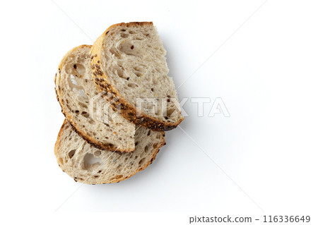 slices of bread isolated on white background, top view slices of bread isolated on white background, top view 116336649