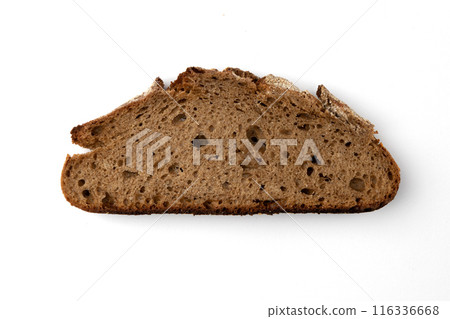 slice of rye bread on white background, top view 116336668