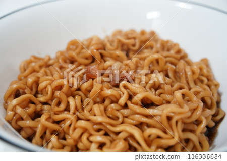 Bowl of instant noodle on the white background 116336684