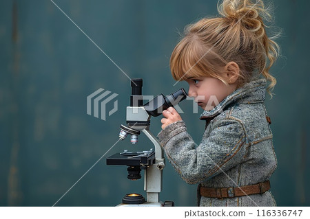 A budding scientist peering into the world of infinite possibilities. A budding scientist peering into the world of infinite possibilities. 116336747