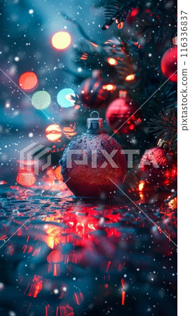 Red Christmas Ornament in Festive Snow 116336837