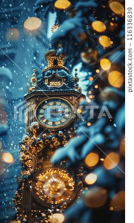 Festive Clock Tower Celebrating 2025 116336839