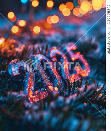 Glittering 2025 Ornament with Festive Lights 116336842