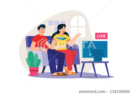 Couple watching live television Illustration concept 116336890