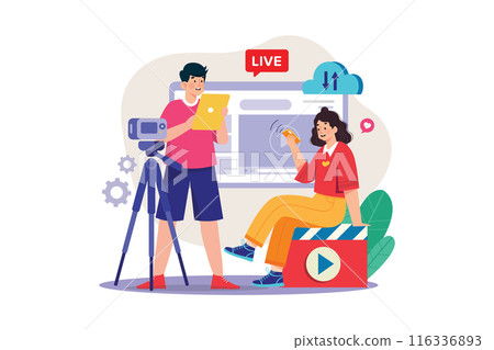 Couple watching live television Illustration concept 116336893