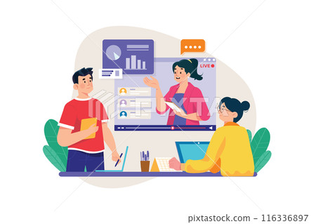 Couple watching live television Illustration concept Couple watching live television Illustration concept 116336897