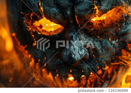Fiery Jack-o'-Lantern with Burning Eyes Fiery Jack-o'-Lantern with Burning Eyes 116336899