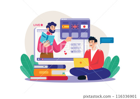 Couple watching live television Illustration concept 116336901