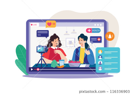 Couple watching live television Illustration concept Couple watching live television Illustration concept 116336903
