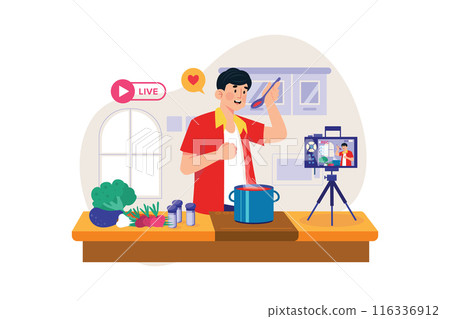 Couple watching live television Illustration concept 116336912