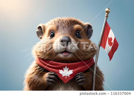 beaver with the flag of Canada, a patriot of his country 116337004