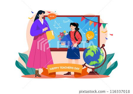 Happy Teacher Day Illustration concept. A flat illustration isolated on white background 116337018