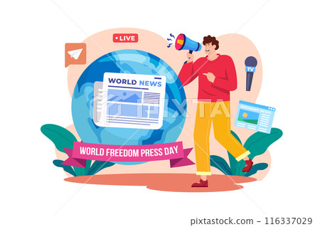 World Freedom Press Day Illustration concept. A flat illustration isolated on white background World Freedom Press Day Illustration concept. A flat illustration isolated on white background 116337029
