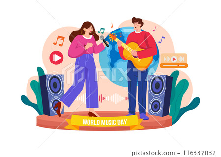 World Music Day Illustration concept. A flat illustration isolated on white background 116337032