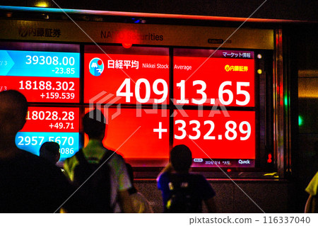 Tokyo cityscape in Japan Nikkei average breaks 40,000 yen, breaking the 40,913.65 yen mark...stock price board/closing price = 4th, Nihonbashi Kabutocho 116337040