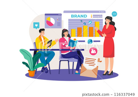Marketing Team working on data analysis 116337049