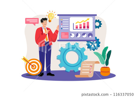 Businessman presenting data analytic Illustration concept. A flat illustration isolated on white background 116337050