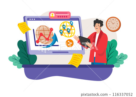 Businessman doing web analytic Illustration concept. A flat illustration isolated on white background 116337052