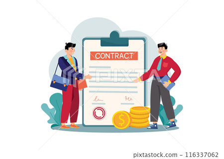 Man partners signed a contract Illustration concept. A flat illustration isolated on white background 116337062