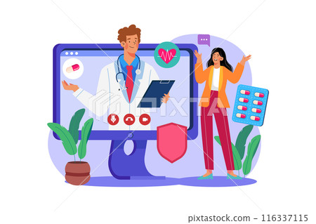 Online Consultation Illustration concept on white background Online Consultation Illustration concept on white background 116337115