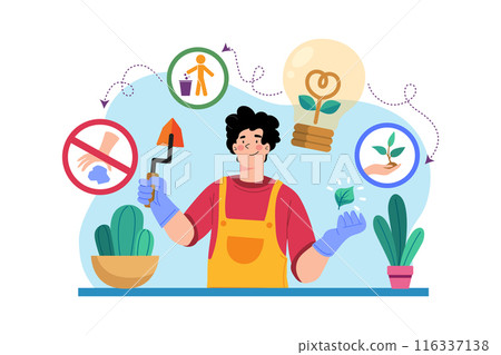 Green Thinking Illustration concept. A flat illustration isolated on white background Green Thinking Illustration concept. A flat illustration isolated on white background 116337138