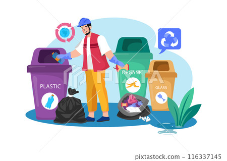 Trash Management Illustration concept. A flat illustration isolated on white background 116337145