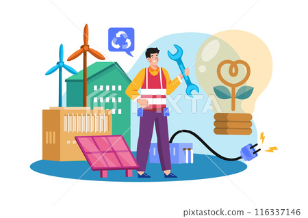 Sustainable Energy Illustration concept. A flat illustration isolated on white background Sustainable Energy Illustration concept. A flat illustration isolated on white background 116337146