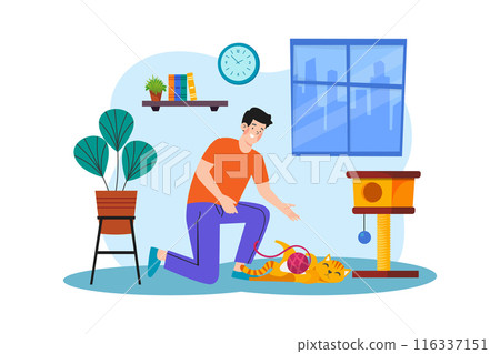 Pet owners playing with ginger cat Pet owners playing with ginger cat 116337151