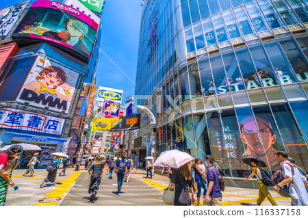 Tokyo cityscape in Japan July. Inbound tourism is back...Shibuya Center Street in front of Shibuya Station is bustling with foreign tourists = 5th 116337158