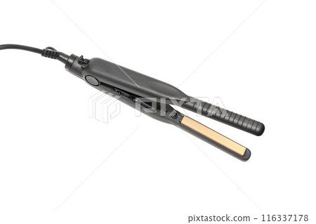 Black hair straightener with ceramic plates isolated on white background 116337178