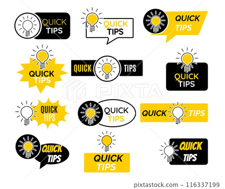 Quick tips helpful tricks icon set Quick tips helpful tricks icon set 116337199