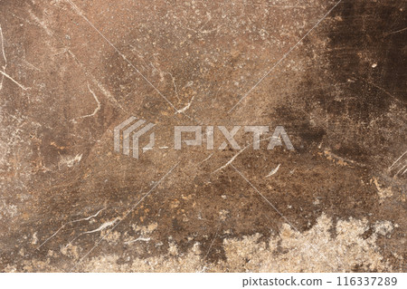 Grunge rusty metallic background texture with scratches, stains. Full frame 116337289