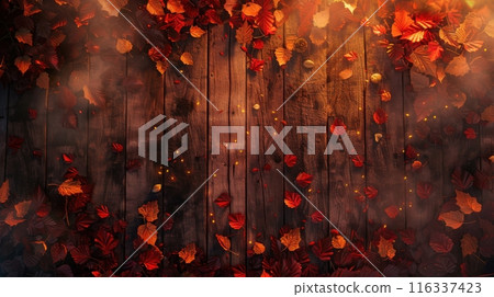 autumn leaves background in forest 116337423