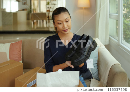 Woman Buying New Shoes Online 116337598