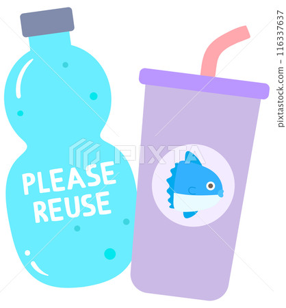 Kid hand drawn cute ecology world earth day elements reuse tumbler and bottle 116337637