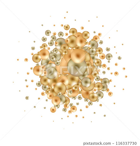 Splash of colored pearl pearls. Festive background. Round gold pearls. eps 10 Splash of colored pearl pearls. Festive background. Round gold pearls. eps 10 116337730