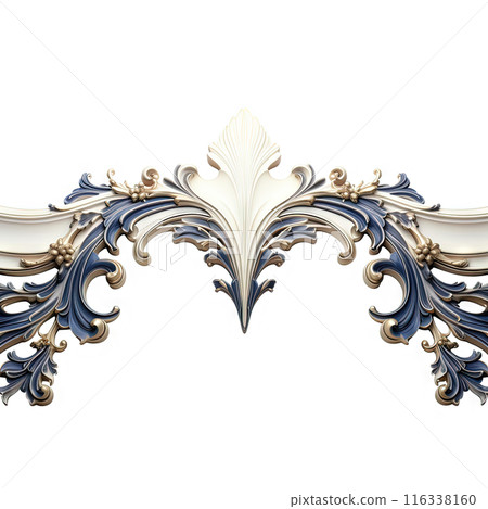 Ornament or element of art nouveau ceramic foliage frame corner. Close up luxury decoration with stylized leaves. 116338160