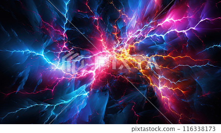 Fractal line of colorful lightning bolts. Abstract energy burst background. 116338173