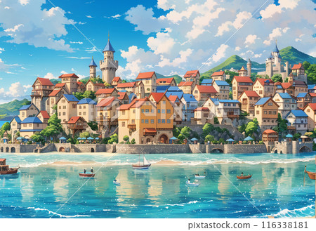 Background for alternate world anime, beautiful port town Background for alternate world anime, beautiful port town 116338181
