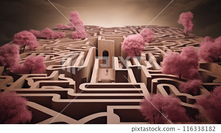 Surreal labyrinth concept with magic maze and ancient pathway. Surreal labyrinth concept with magic maze and ancient pathway. 116338182