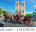 Background for another world anime, carriage running in front of the cathedral 116338191